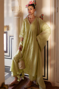 Mint Anarkali With Pants & Dupatta