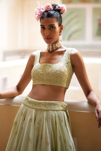 Mint Lehenga With Blouse & Dupatta