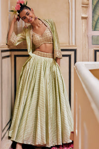 Mint Skirt & Blouse With Cape