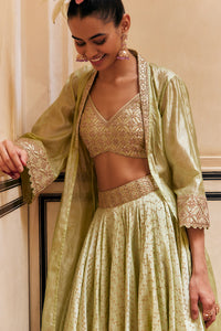 Mint Skirt & Blouse With Cape