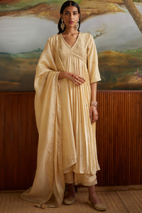 Buttercup Silk Anarkali With Pants & Dupatta