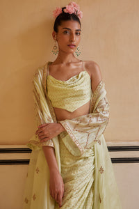 Mint Drape Skirt Paired With cowl Top & Cape