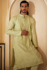 Mint Resham Work Kurta With Pants