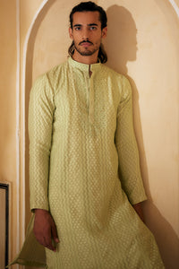Mint Resham Work Kurta With Pants