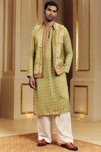 Dry Heena Green Kurta And Bundi Set