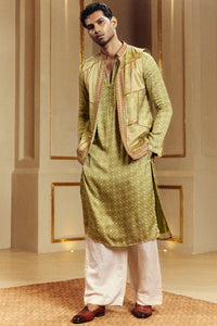 Dry Heena Green Kurta And Bundi Set