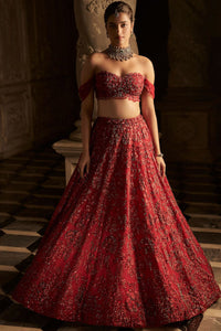 Red Off-Shoulder Lehenga Set