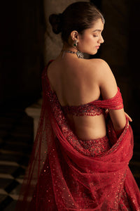 Red Off-Shoulder Lehenga Set