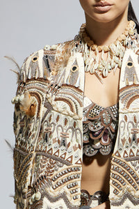Ivory Abstract Feather Cape Jacket