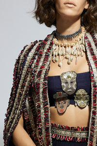 Blue Textured Embellished Noor Jacket