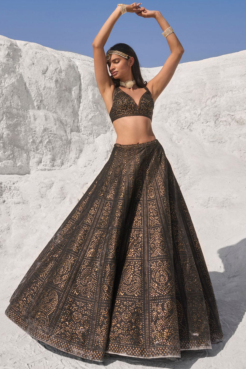 Black Cut Work Lehenga Set