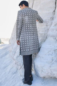Black & White Open Sherwani Set
