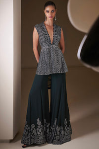 Bottle Green Crystal Sharara Set