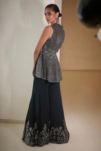 Bottle Green Crystal Sharara Set