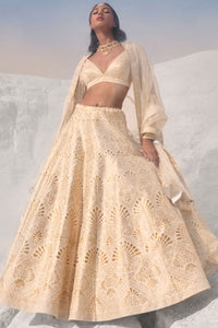 Cream Gold Cut Work Lehenga Set