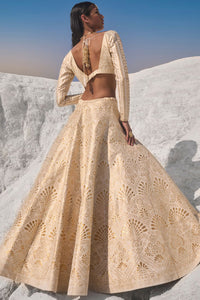 Cream Gold Cut Work Lehenga Set