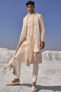 Cream Gold Cut Work Sherwani Set