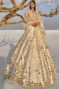 Cream Gold Mirror Work Lehenga Set