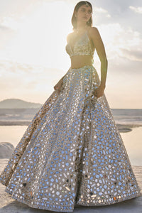 Cream Gold Mirror Work Lehenga Set