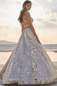 Cream Gold Mirror Work Lehenga Set