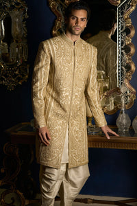 Cream Gold Sherwani Set