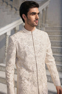 Cream Thread Work Sherwani Set