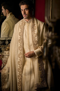Cream Zari Sherwani Set