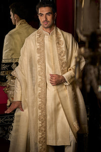 Cream Zari Sherwani Set