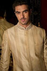 Cream Zari Sherwani Set
