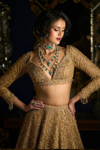 Gold Three-Dimensional Lehenga Set