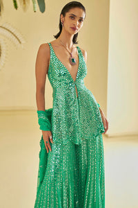 Green Mirror Work Sharara Set