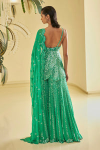 Green Mirror Work Sharara Set