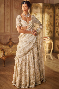Ivory Gold Lehenga Saree Set