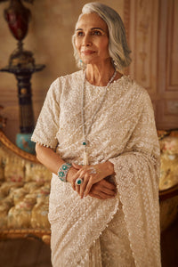 Ivory Organza Stripe Saree