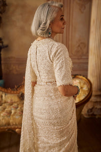 Ivory Organza Stripe Saree