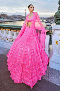 Neon Pink Sequin Lehenga Set