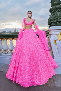 Neon Pink Sequin Lehenga Set