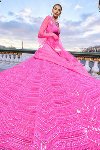 Neon Pink Sequin Lehenga Set
