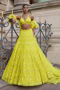 Neon Yellow Sequin Lehenga Set