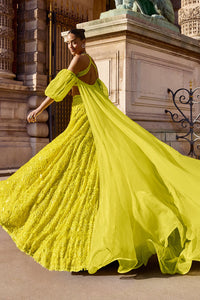 Neon Yellow Sequin Lehenga Set