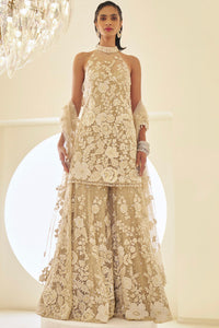 Nude Three-Dimensional Sharara Set