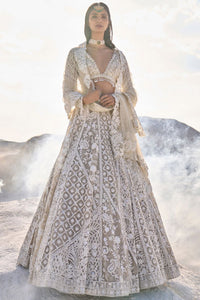 Nude Cream Abstract Dori Lehenga Set