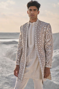 Nude Cream Open Sherwani Set