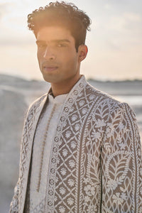 Nude Cream Open Sherwani Set