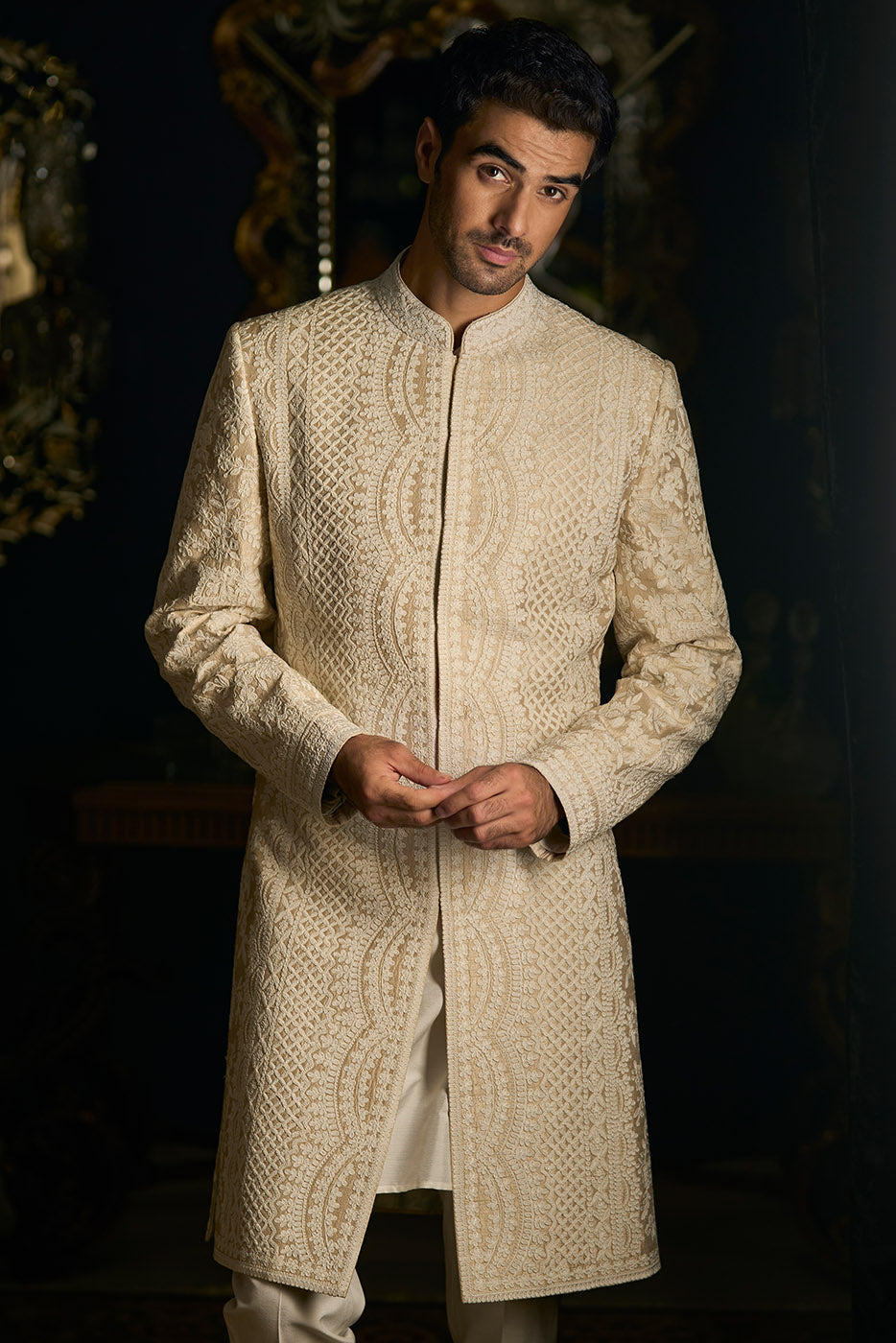 Nude Cream Sherwani Set