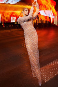 Nude Crystal Drop Gown