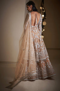 Nude Silver Jacket Sharara Set