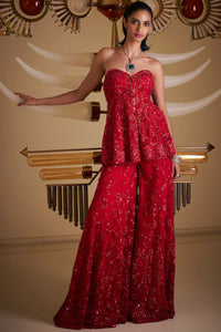 Off-Shoulder Red Sharara Set