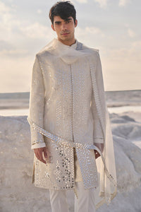 Off-White Mirror Work Sherwani Set