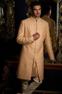 Peach Thread Sequin Sherwani Set